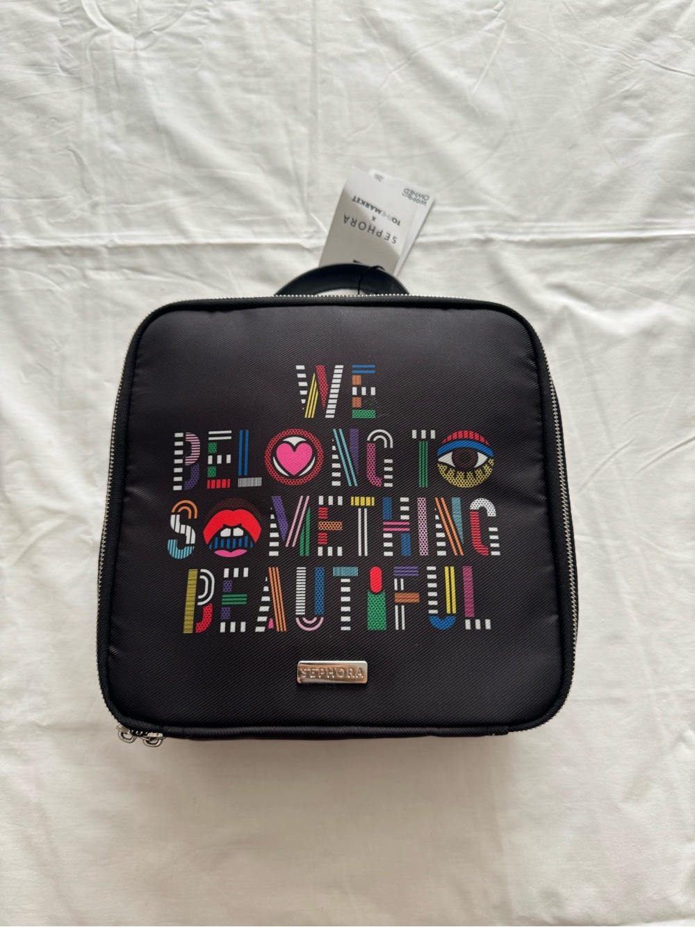 Sephora Black Cosmetic Case with Multicolor 'Be Something Beautiful' Design